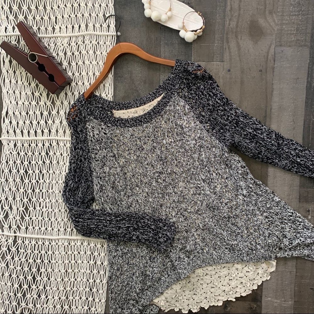 Anthro Leifnotes Lace Dipped Marled Sweater